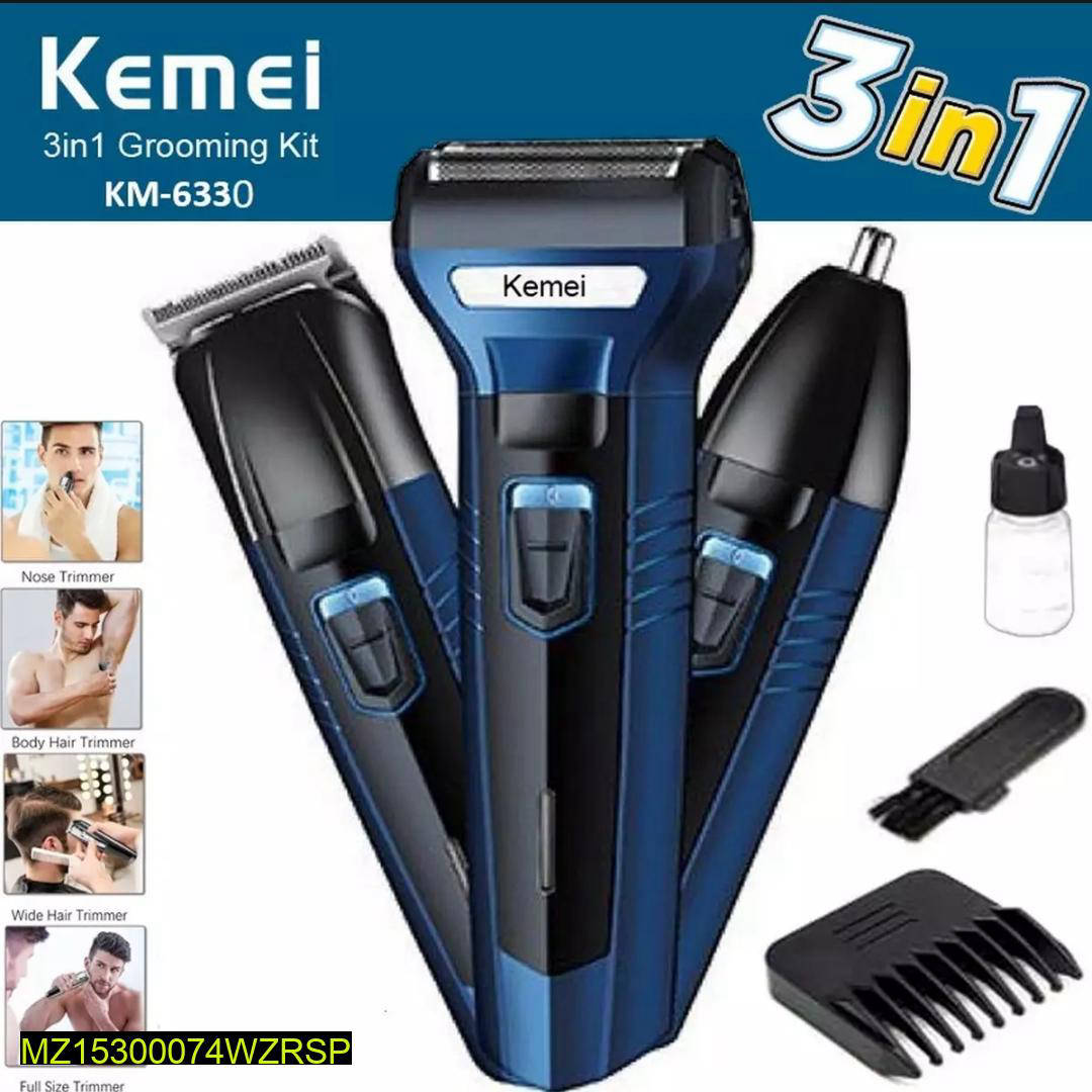 Kemei 3-in-1 Rechargeable Beard Trimmer Kit Blue KM-6331
