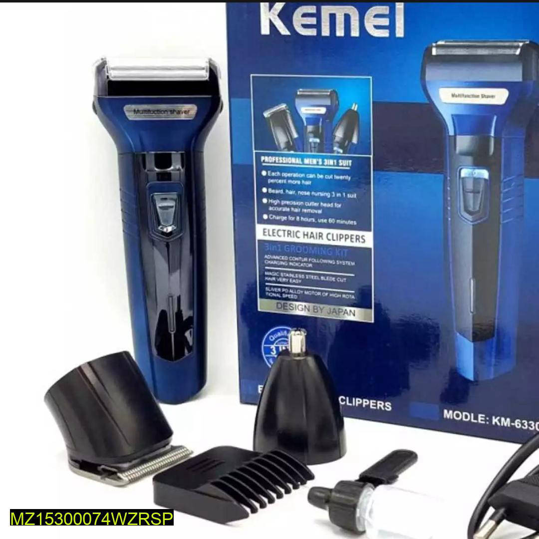 Kemei 3-in-1 Rechargeable Beard Trimmer Kit Blue KM-6331