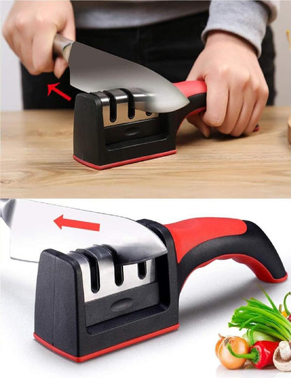 3-in-1 Stainless Steel Knife Sharpener Red Black