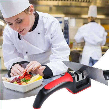 3-in-1 Stainless Steel Knife Sharpener Red Black