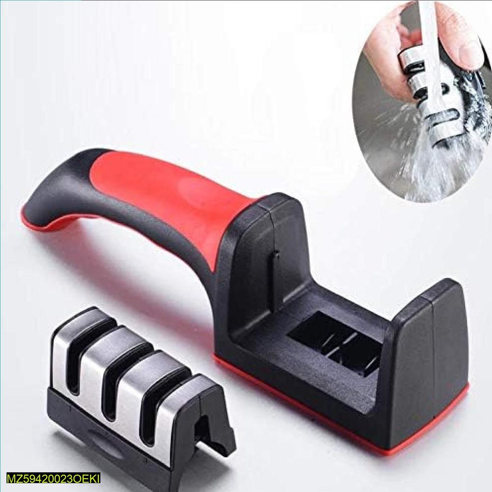 3-in-1 Stainless Steel Knife Sharpener Red Black