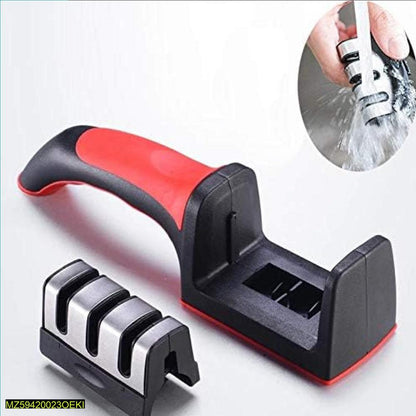 3-in-1 Stainless Steel Knife Sharpener Red Black