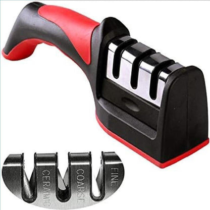 3-in-1 Stainless Steel Knife Sharpener Red Black