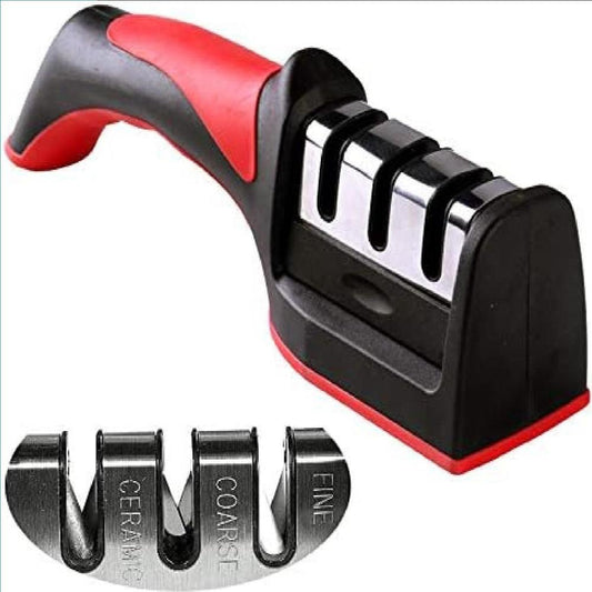 3-in-1 Stainless Steel Knife Sharpener Red Black