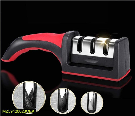 3-in-1 Stainless Steel Knife Sharpener Red Black